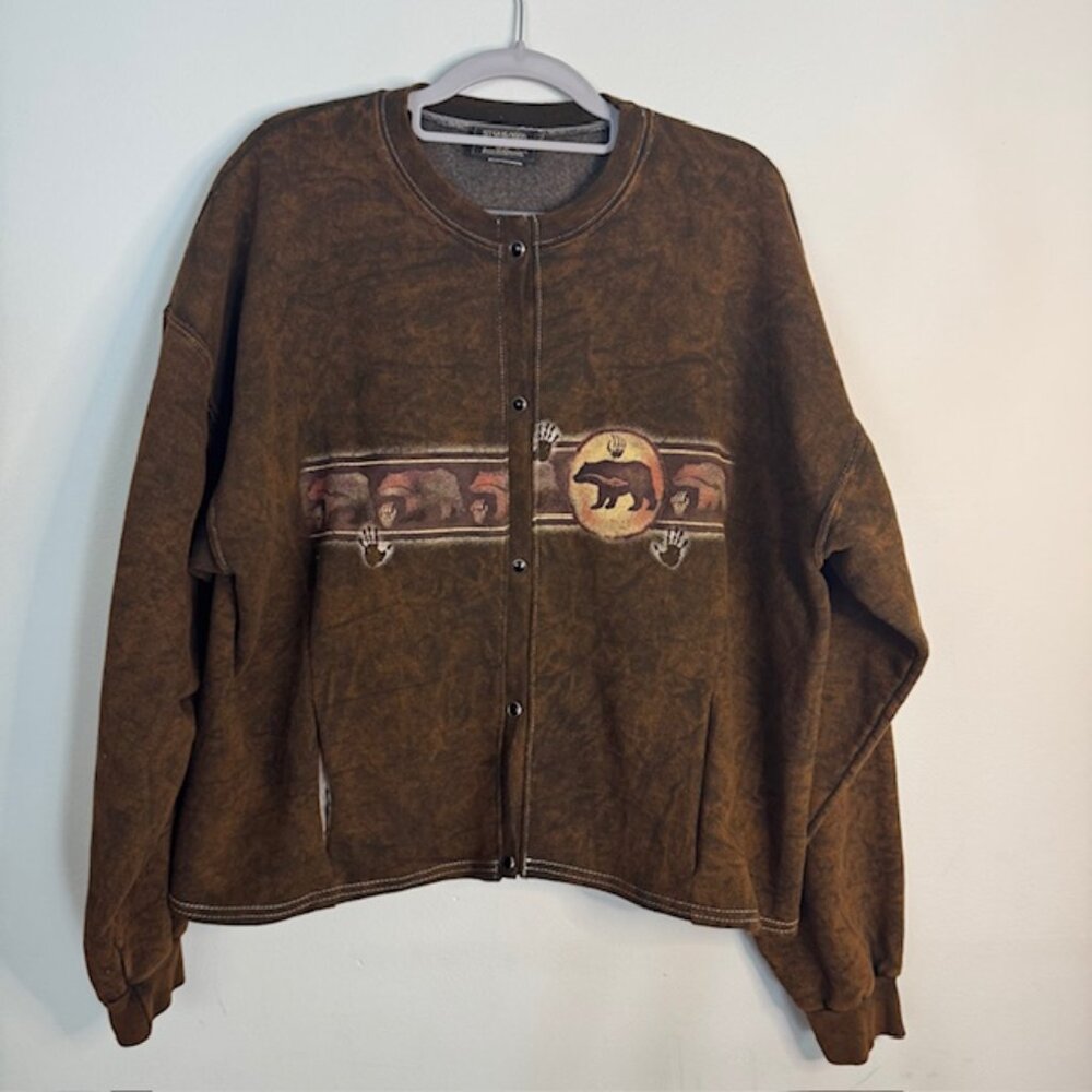 Vintage Stone Aged Rockwear 90's Snap Front Cardigan Sweatshirt Size Large